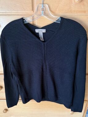 Black V-Neck Textured Sweater Petite Large